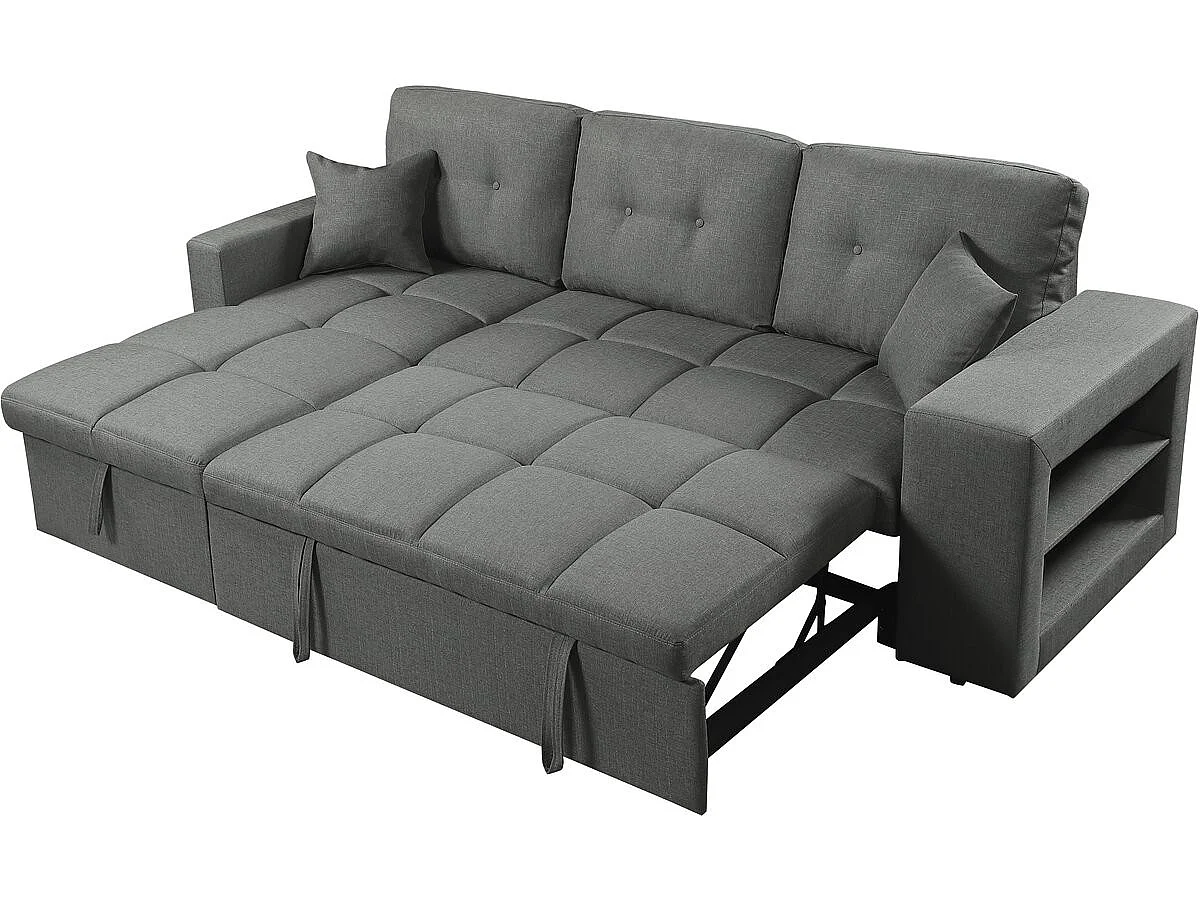 Canapé d'angle réversible convertible 3 places en tissu gris AXEL