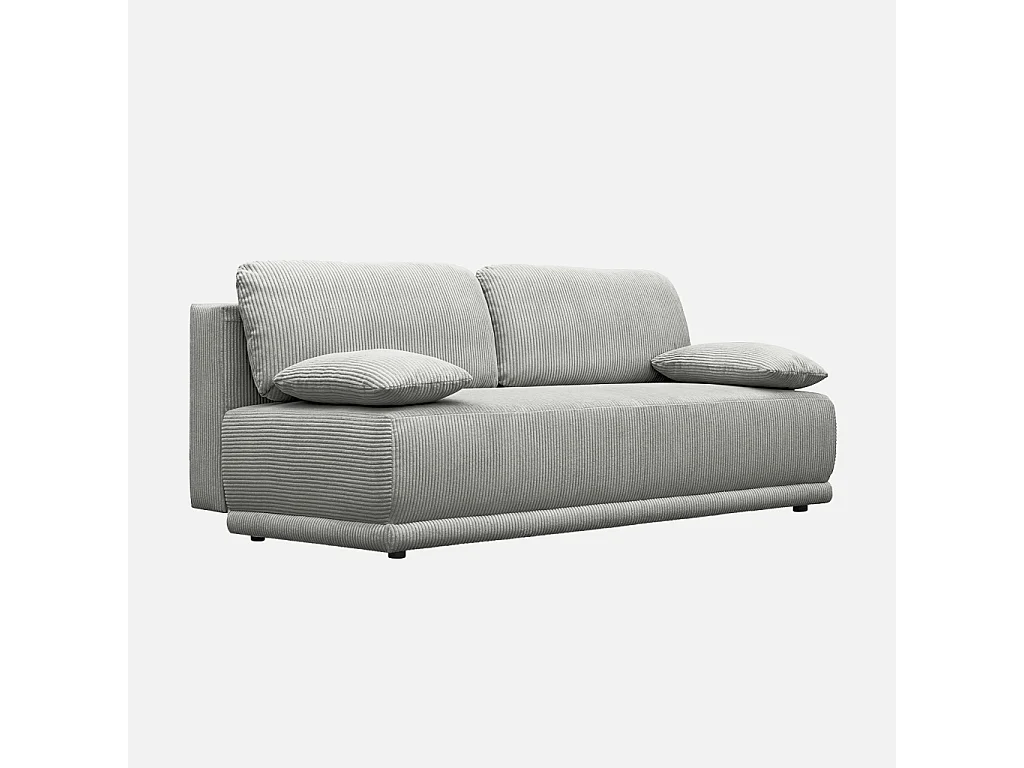 Banquette convertible 3 places velours côtelé gris clair avec coffre de rangement - L 192 x P 100 x H 81cm - Nelson