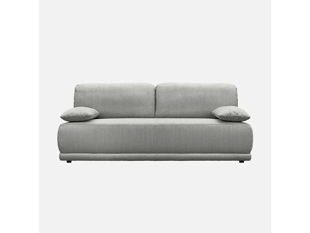 Banquette convertible 3 places velours côtelé gris clair avec coffre de rangement - L 192 x P 100 x H 81cm - Nelson