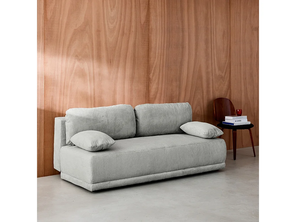 Banquette convertible 3 places velours côtelé gris clair avec coffre de rangement - L 192 x P 100 x H 81cm - Nelson