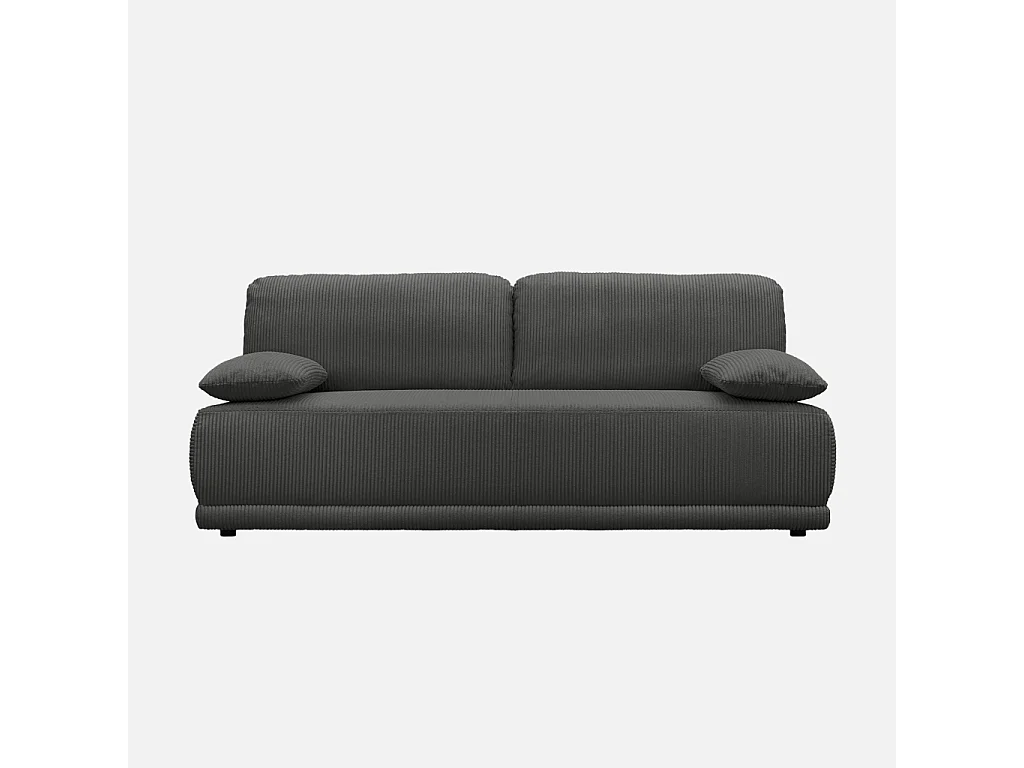 Banquette convertible 3 places velours côtelé anthracite avec coffre de rangement - L 192 x P 100 x H 81cm - Nelson