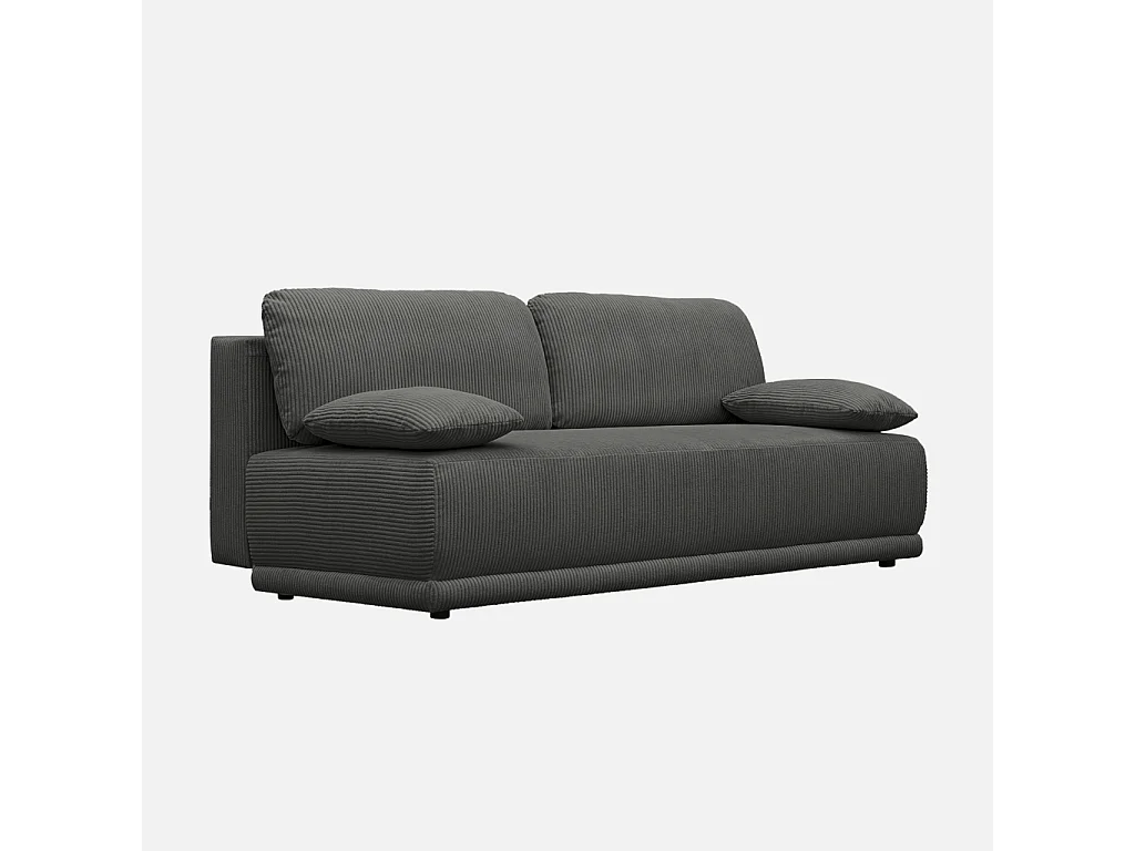 Banquette convertible 3 places velours côtelé anthracite avec coffre de rangement - L 192 x P 100 x H 81cm - Nelson