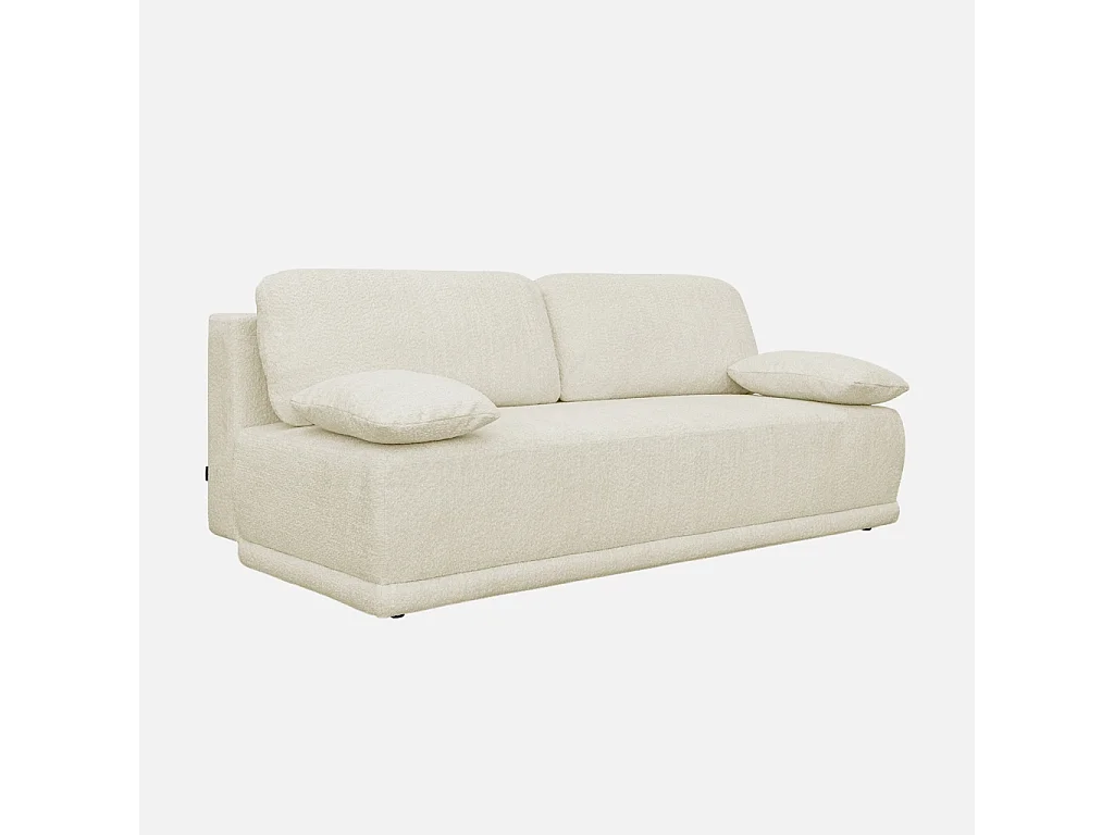 Banquette convertible 3 places bouclette avec coffre de rangement blanc cassé - L 192 x P 100 x H 81cm - Nelson