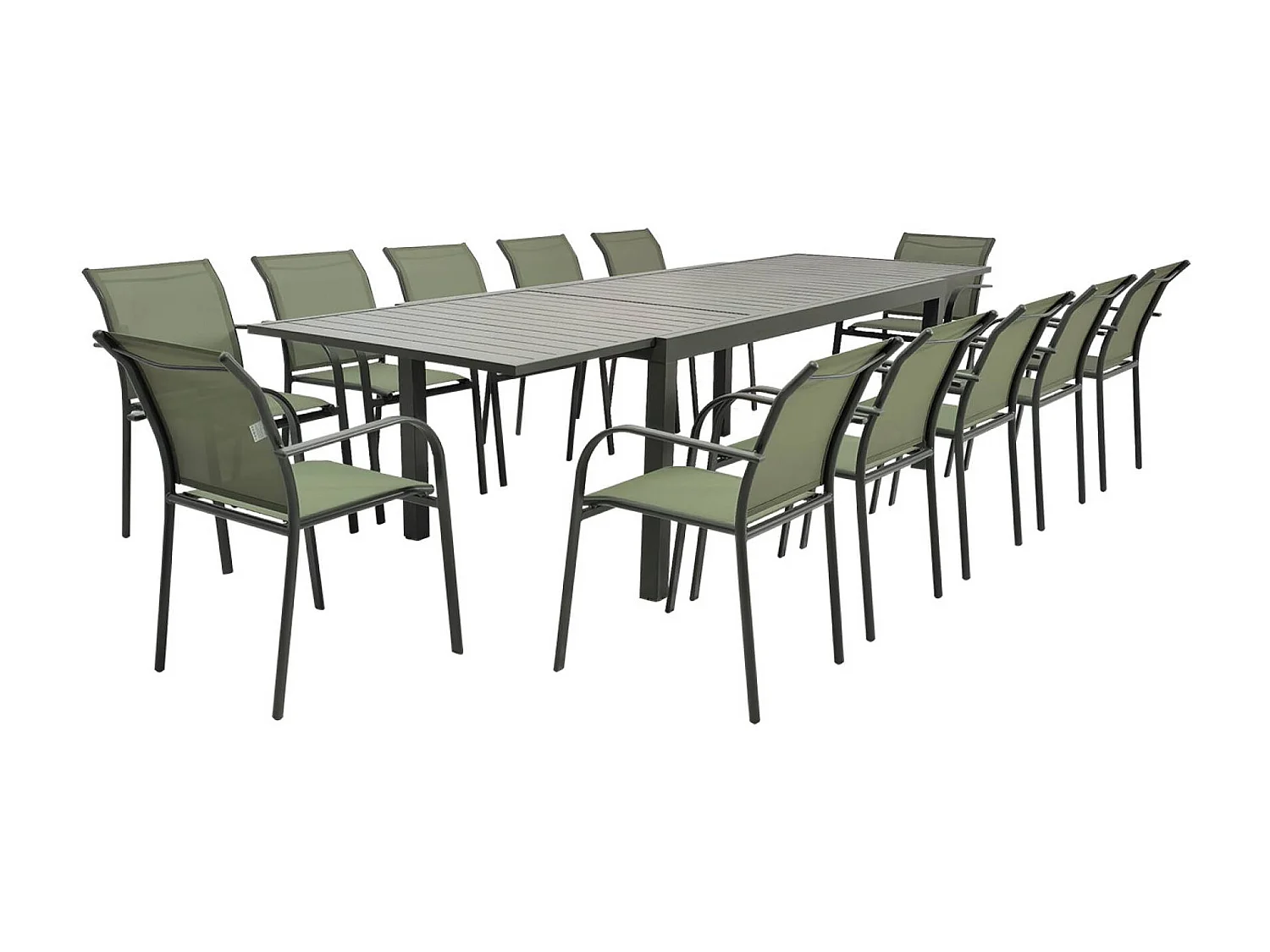 Table de jardin extensible aluminium + 10 assises kaki - Elora/Amara