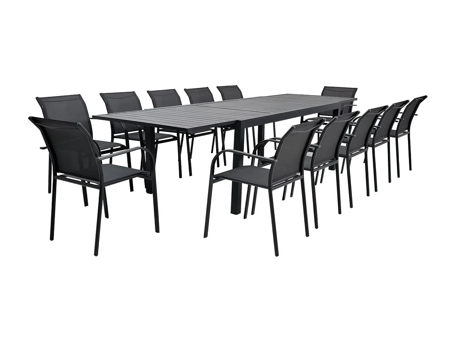 Table de jardin extensible aluminium + 10 assises anthracite - Elora/Amara