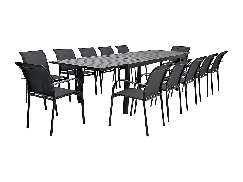 Table de jardin extensible aluminium + 10 assises anthracite - Elora/Amara
