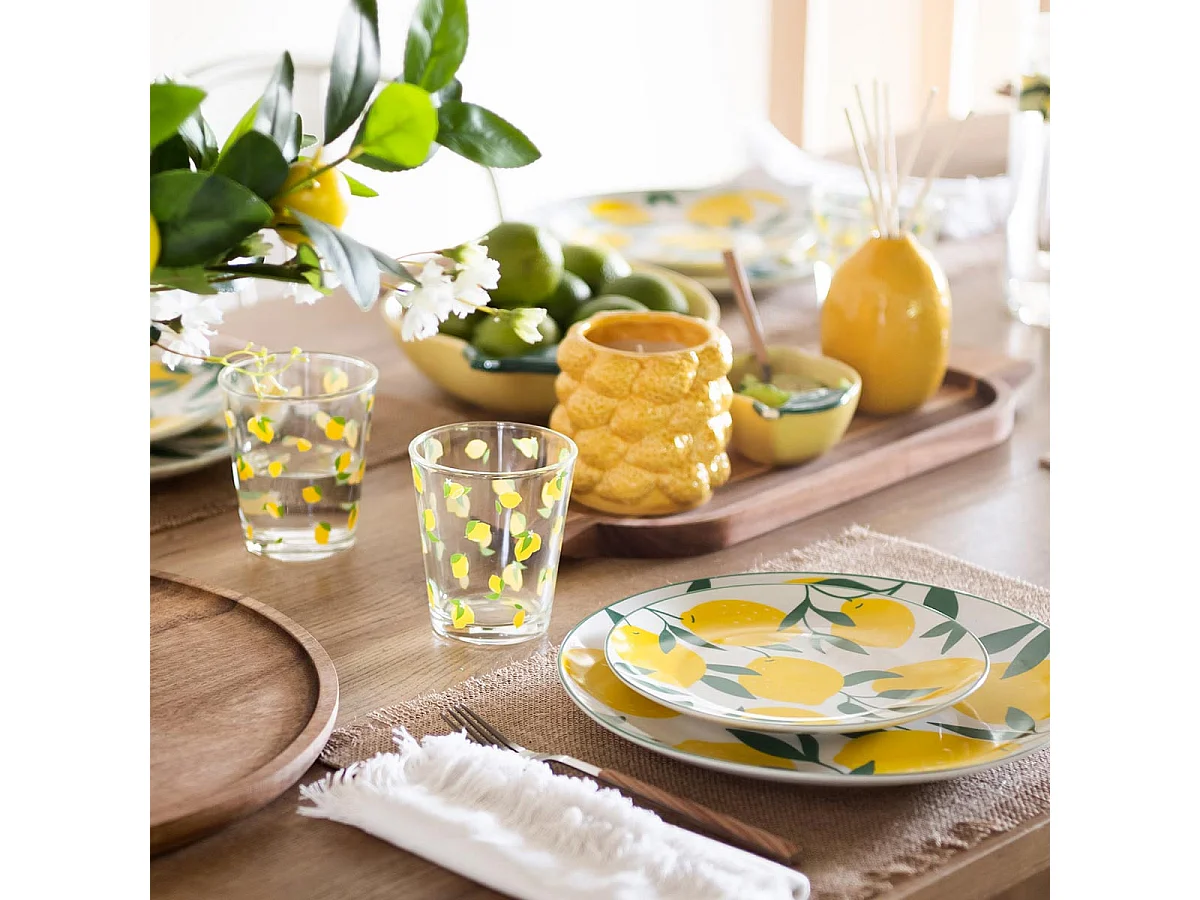 Lot de 6 Gobelets Bas en Verre "Citrons" 33cl Multicolore