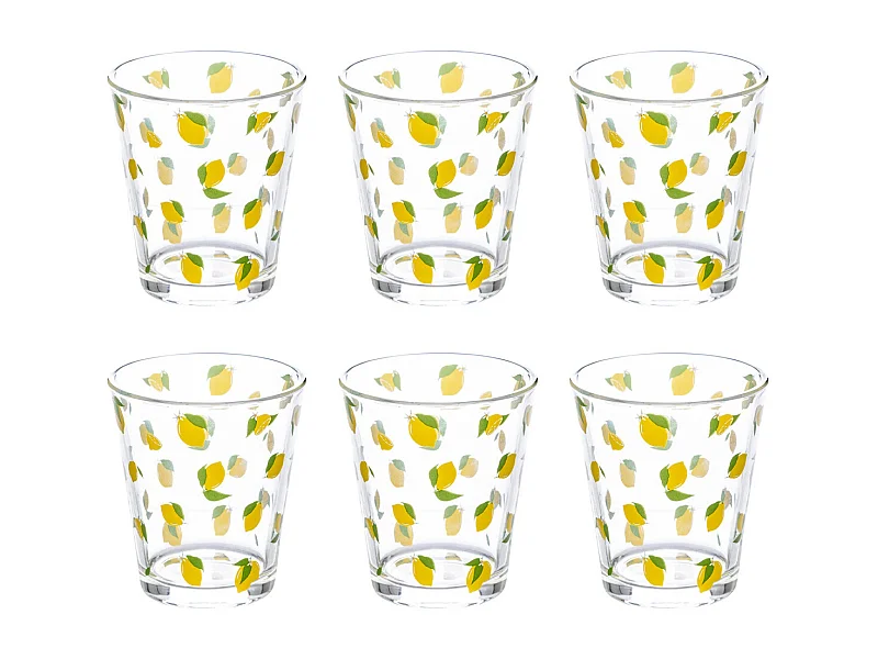 Lot de 6 Gobelets Bas en Verre "Citrons" 33cl Multicolore