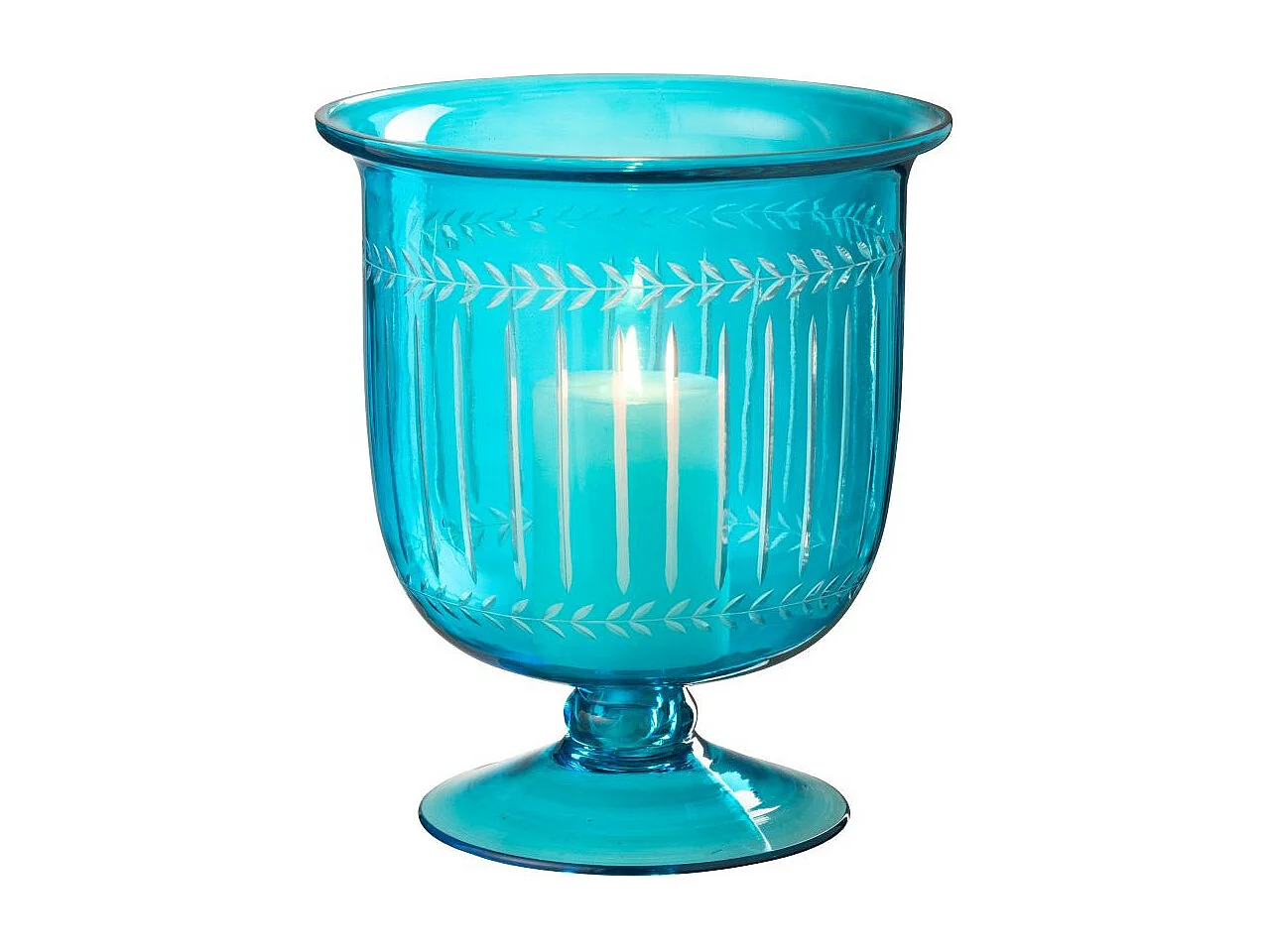 Photophore sur Pied en Verre "Tarifa" 24cm Bleu Azur