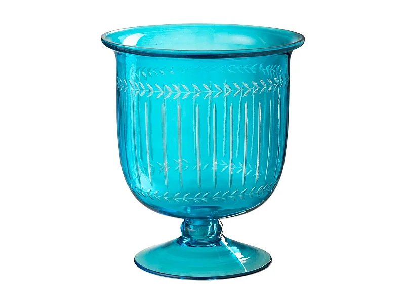 Photophore sur Pied en Verre "Tarifa" 24cm Bleu Azur