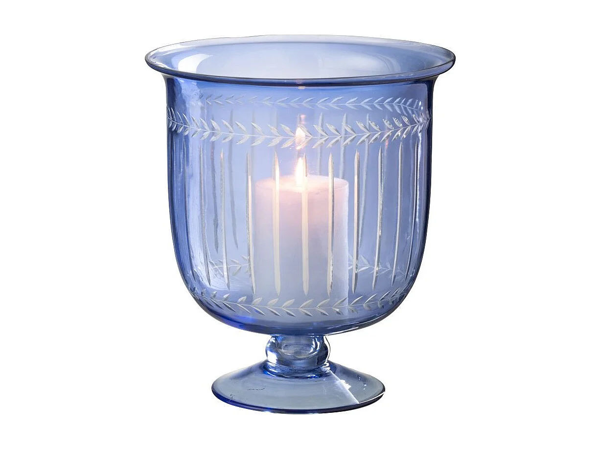 Photophore sur Pied en Verre "Tarifa" 24cm Bleu