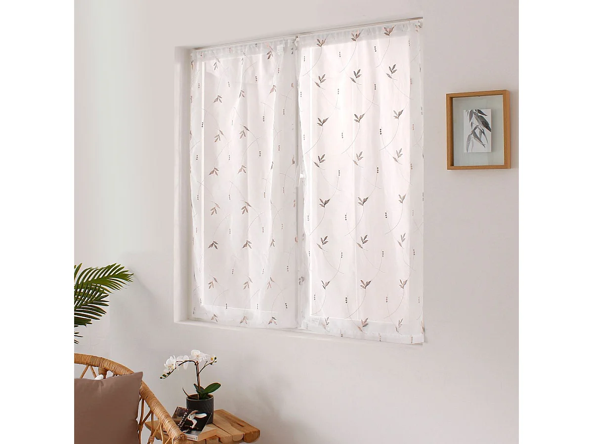 Paire de Voilages Brodés "Feuillage" 60x120cm Vison