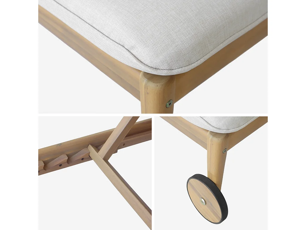 Bain de soleil bois d'acacia multi positions avec roulettes naturel - Sola