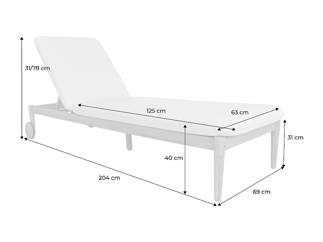 Bain de soleil bois d'acacia multi positions avec roulettes naturel - Sola