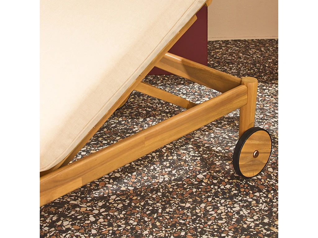 Lettino prendisole in legno di acacia multiposizione con ruote,