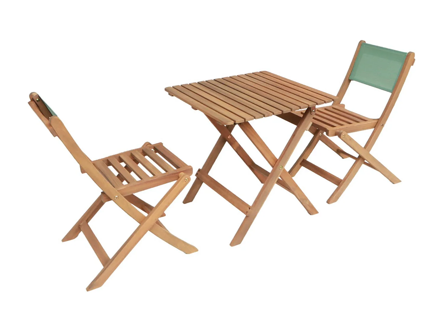 Table de jardin bistrot enfant bois d'acacia + 2 assises vert de gris - Elise