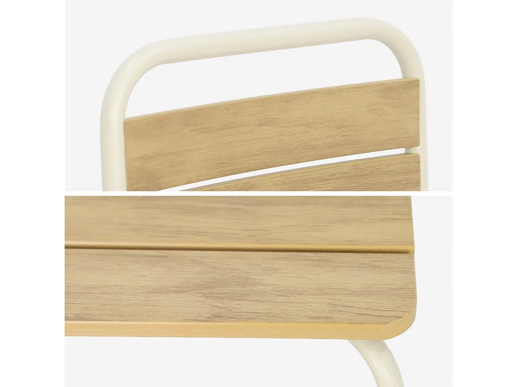 Mesa de jardín infantil de acero y decoración de madera con 2 asientos