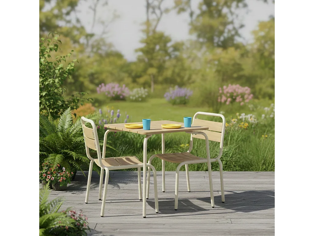 Set tavolo da giardino per bambini in acciaio e legno con 2 sedie,