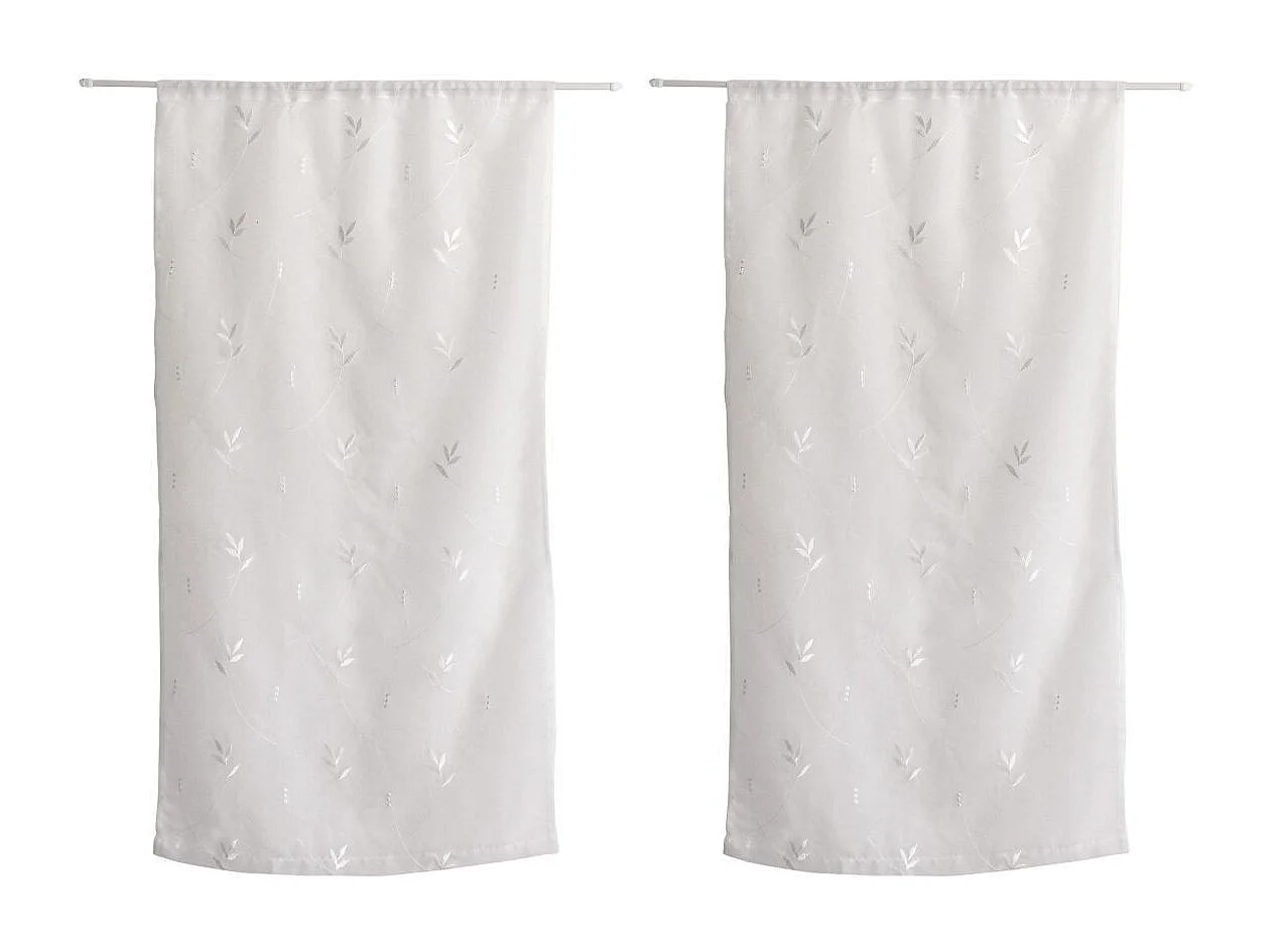 Paire de Voilages Brodés "Feuillage" 60x120cm Blanc