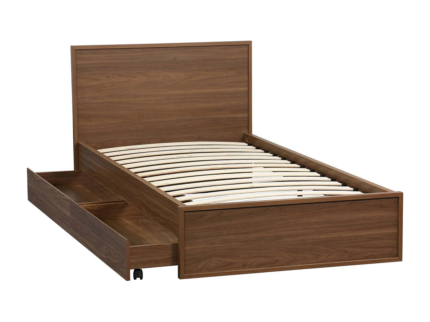 Letto con rete a doghe e testiera 90cm + 2 cassetti decorazione legno,