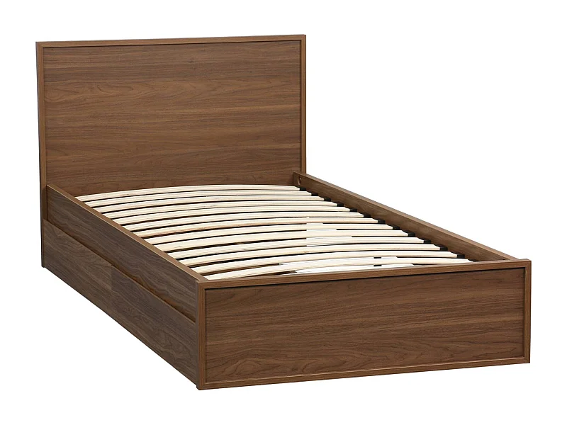 Letto con rete a doghe e testiera 90cm + 2 cassetti decorazione legno,