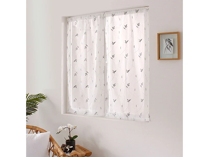 Paire de Voilages Brodés "Feuillage" 60x160cm Gris