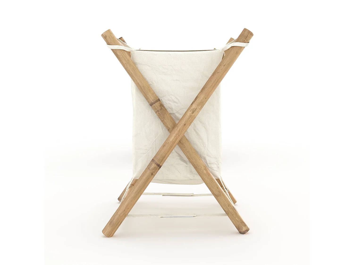 Panier à linge pliable en tissu blanc et bambou  - Bami