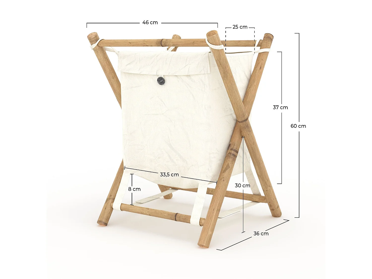 Panier à linge pliable en tissu blanc et bambou  - Bami