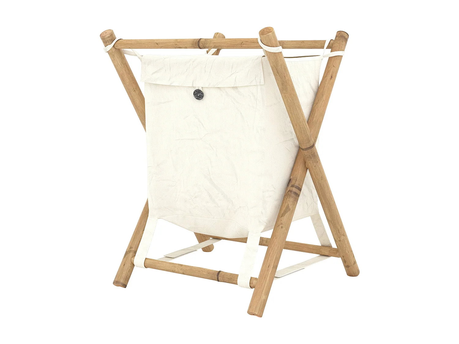 Cesta de ropa plegable de tela blanca y bambú - Bami