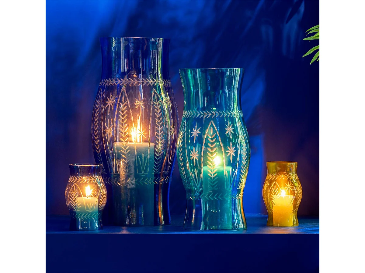 Photophore en Verre "Tarifa" 39cm Bleu Azur