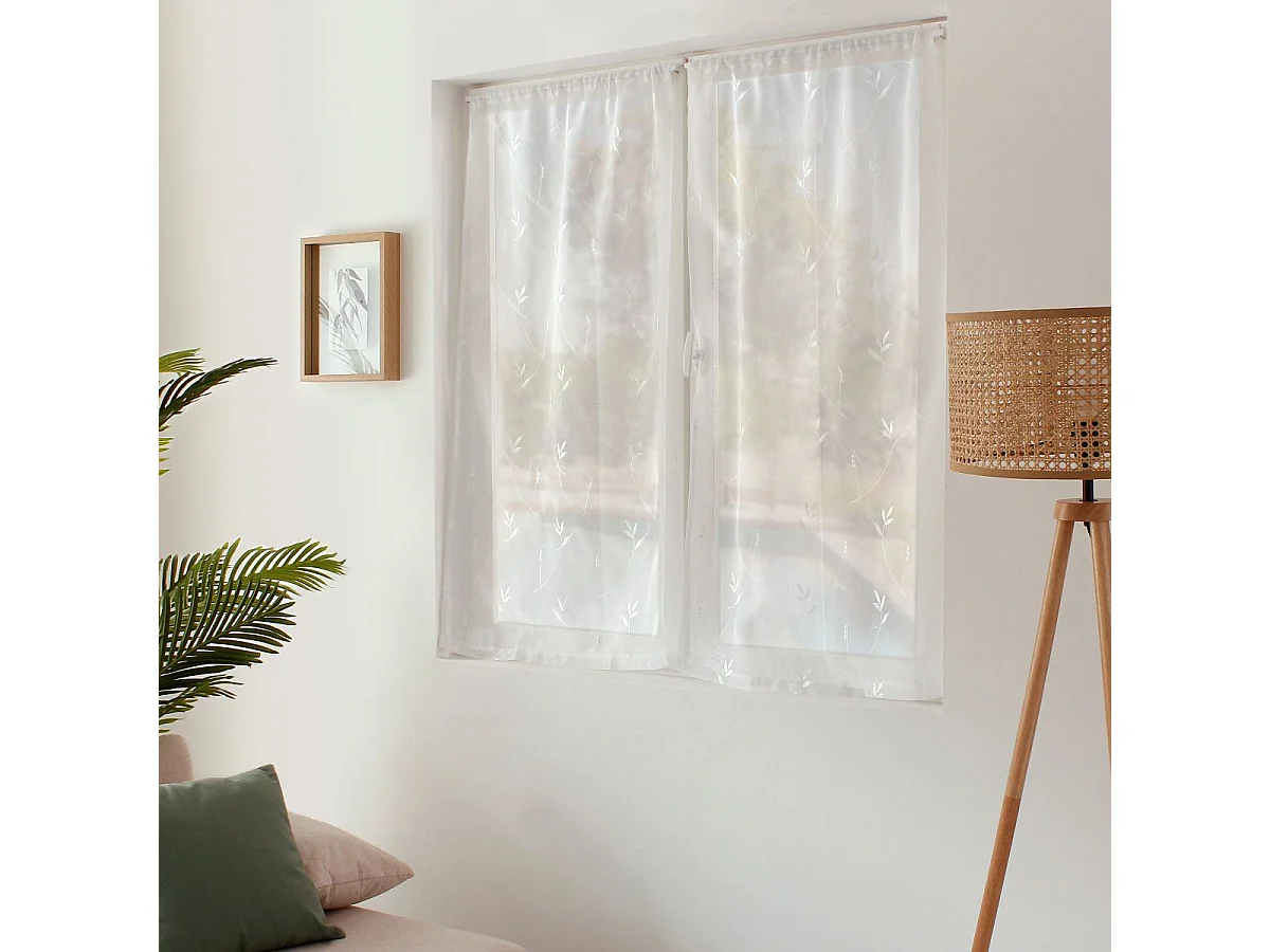 Paire de Voilages Brodés "Feuillage" 60x90cm Blanc