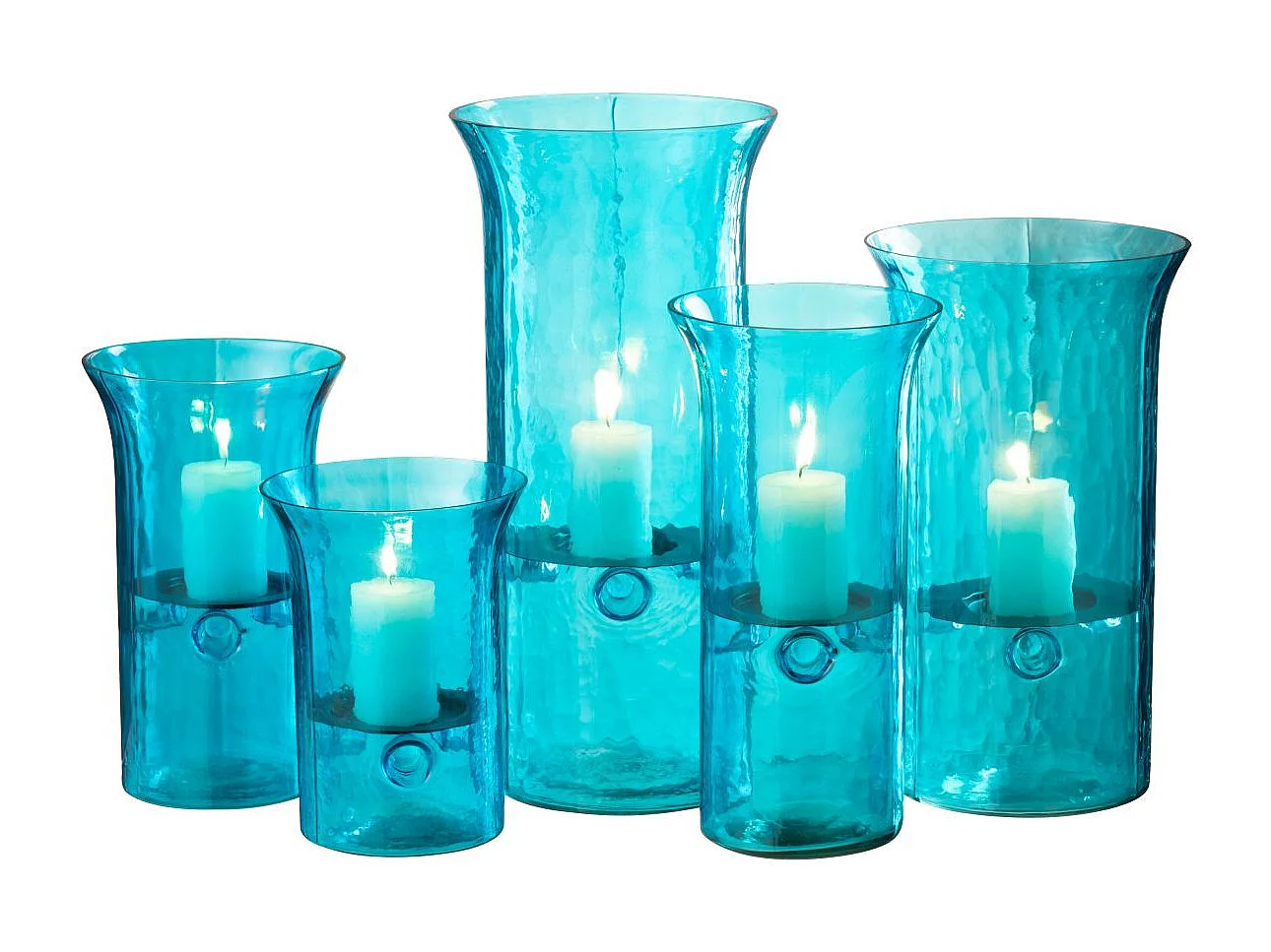 Photophore Étroit en Verre "Tarifa" 41cm Bleu Azur