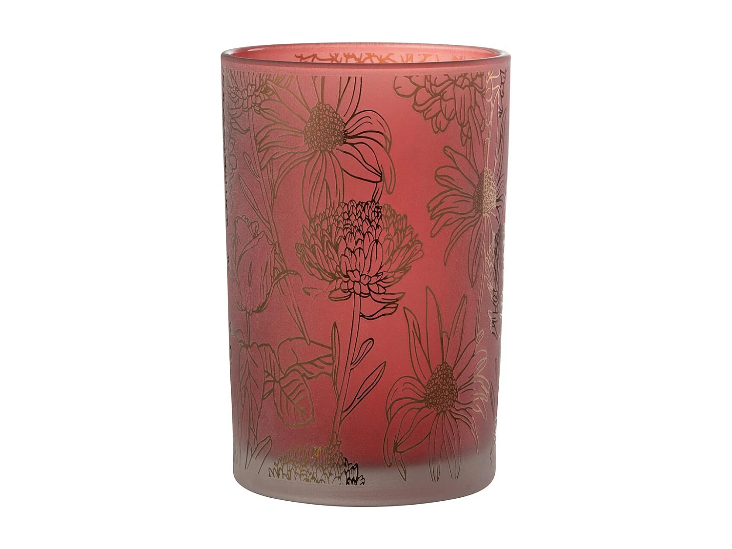 Photophore Déco en Verre Mat "Fleurs" 18cm Rouge