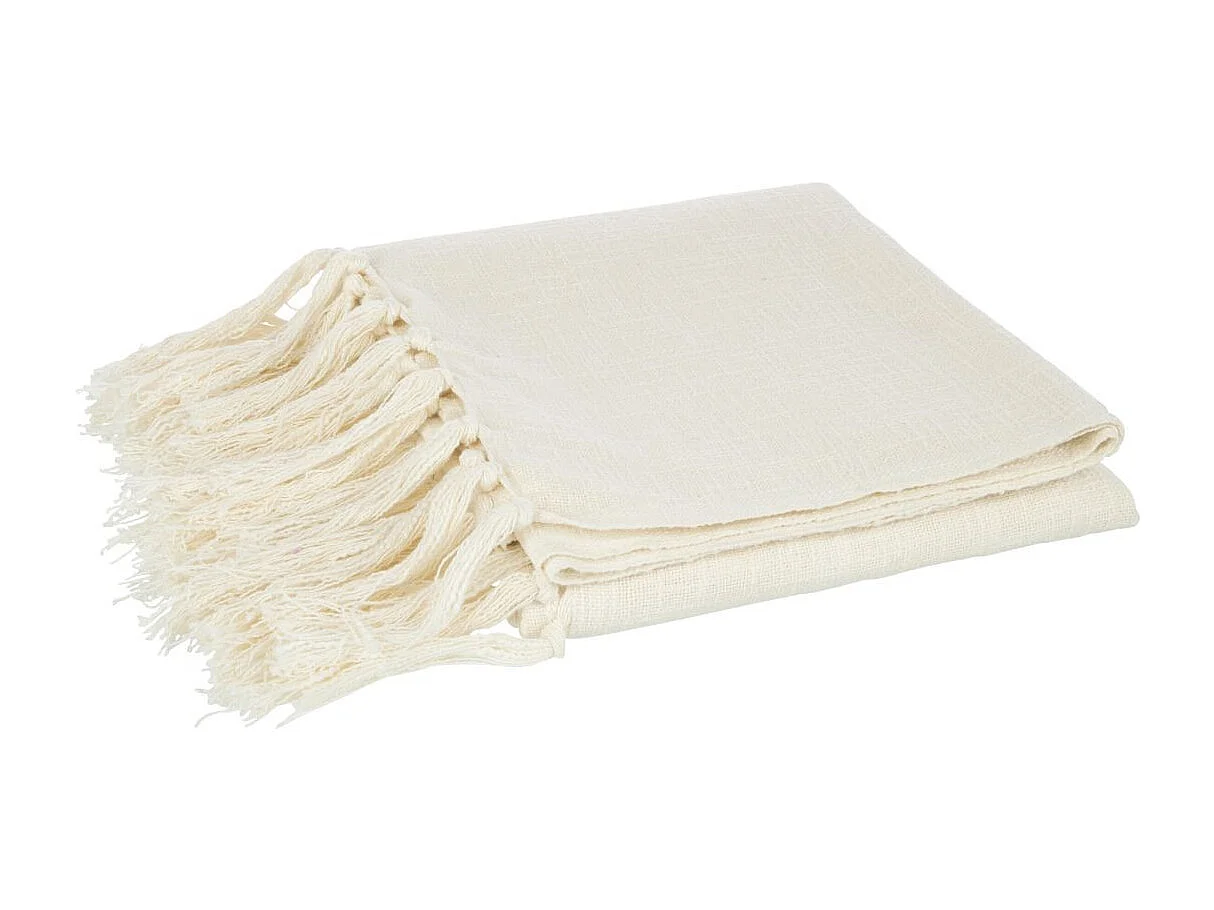 Plaid Coton à Franges "Pure Nature" 130x180cm Écru