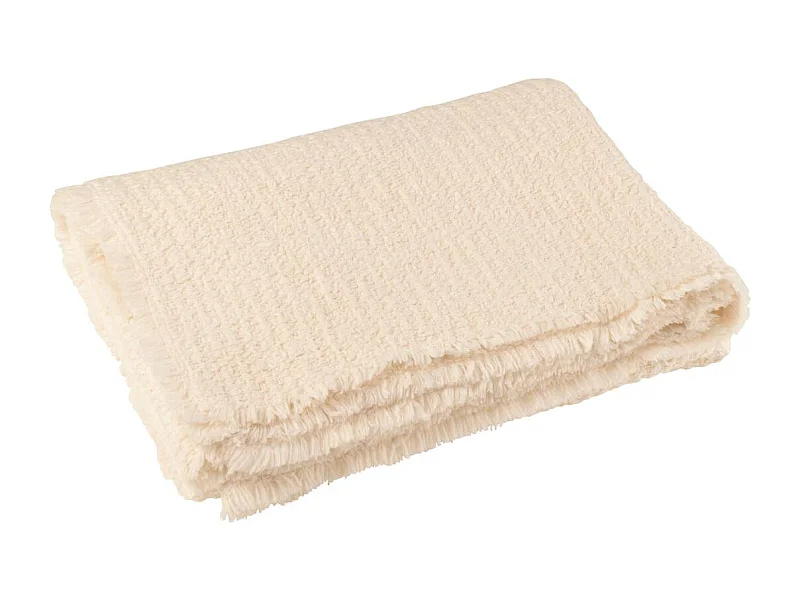 Plaid Uni "Effiloché" 130x180cm Blanc