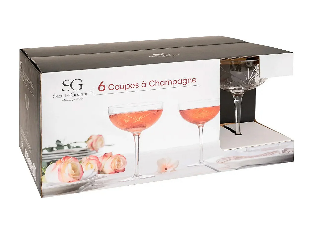 Lot de 6 Coupes à Champagne Design "Victoria" 28cl Transparent