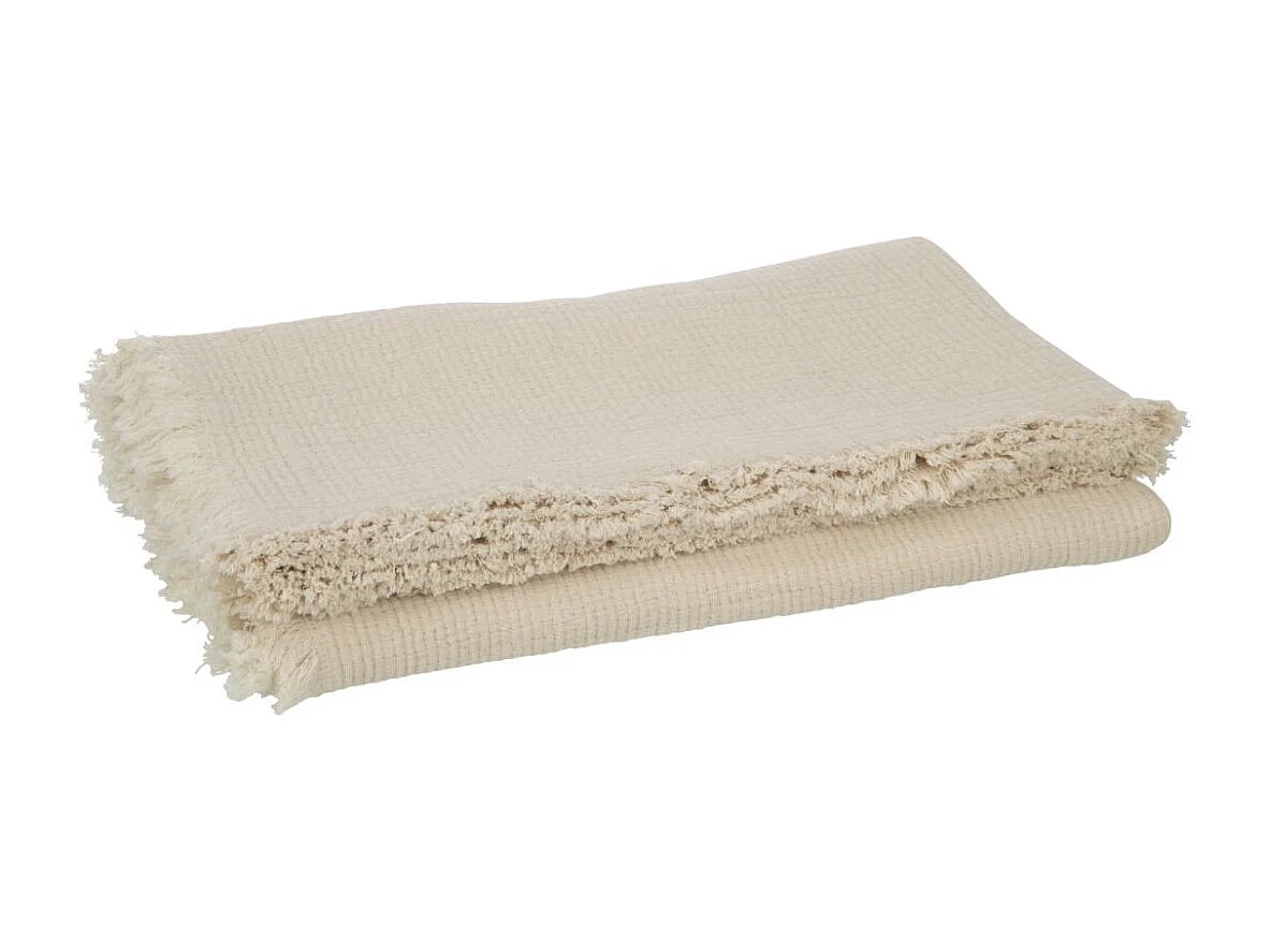 Plaid à Franges "Mousseline" 130x180cm Beige Clair