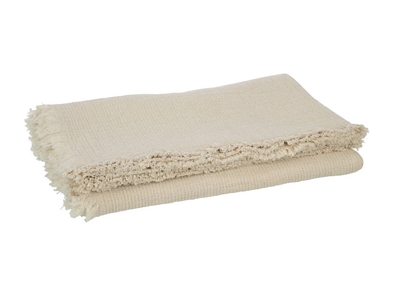 Plaid à Franges "Mousseline" 130x180cm Beige Clair
