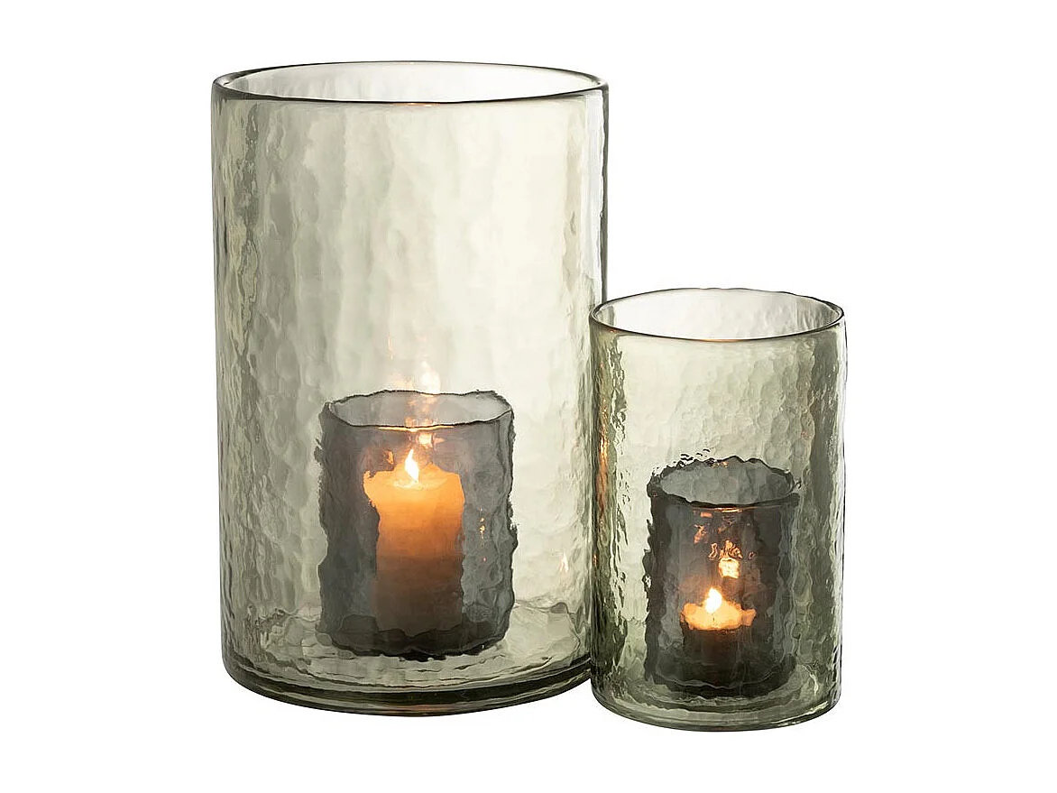 Photophore Double en Verre "Hurricane" 30cm Vert