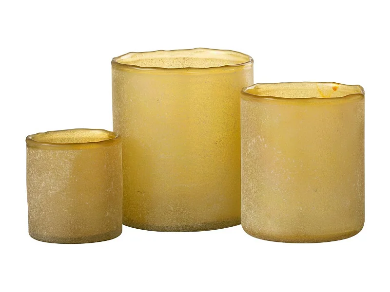 Lot de 3 Photophores en Verre "Ruby" 15cm Jaune