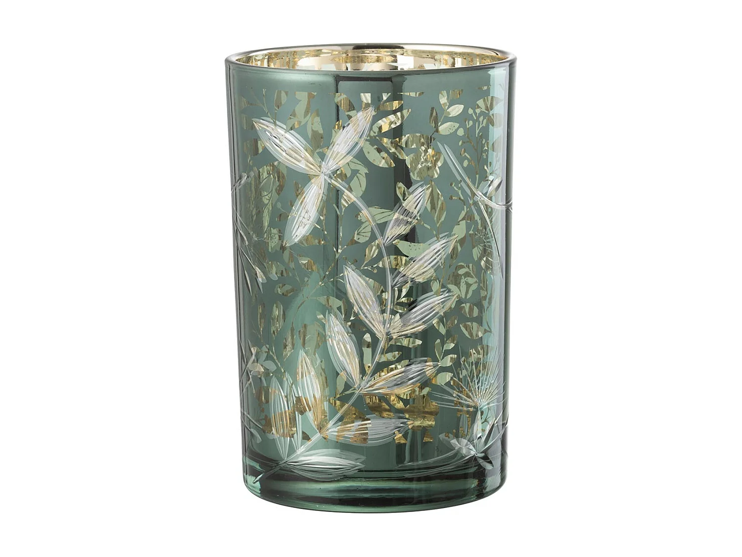 Photophore Déco en Verre "Feuilles" 18cm Vert