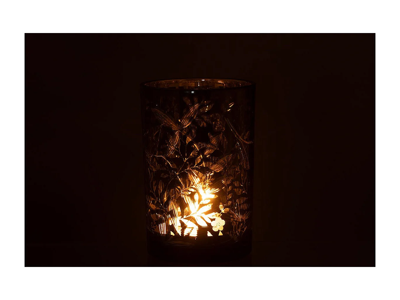 Photophore Déco en Verre "Feuilles" 18cm Vert