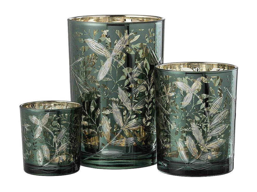 Photophore Déco en Verre "Feuilles" 18cm Vert