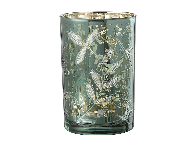 Photophore Déco en Verre "Feuilles" 18cm Vert