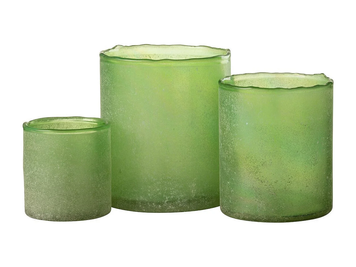 Lot de 3 Photophores en Verre "Ruby" 15cm Vert