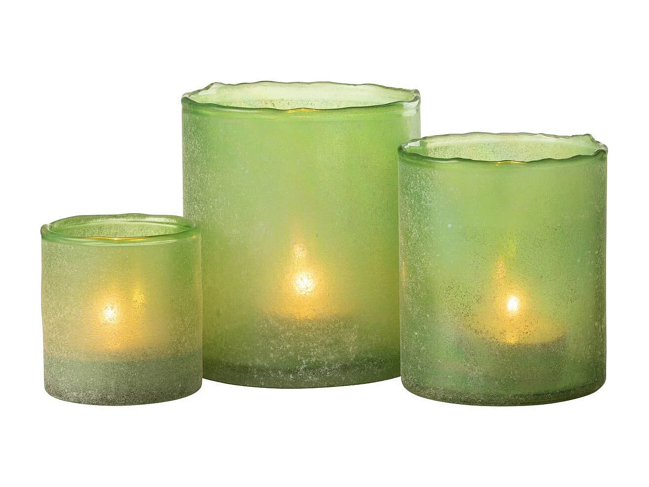 Lot de 3 Photophores en Verre "Ruby" 15cm Vert