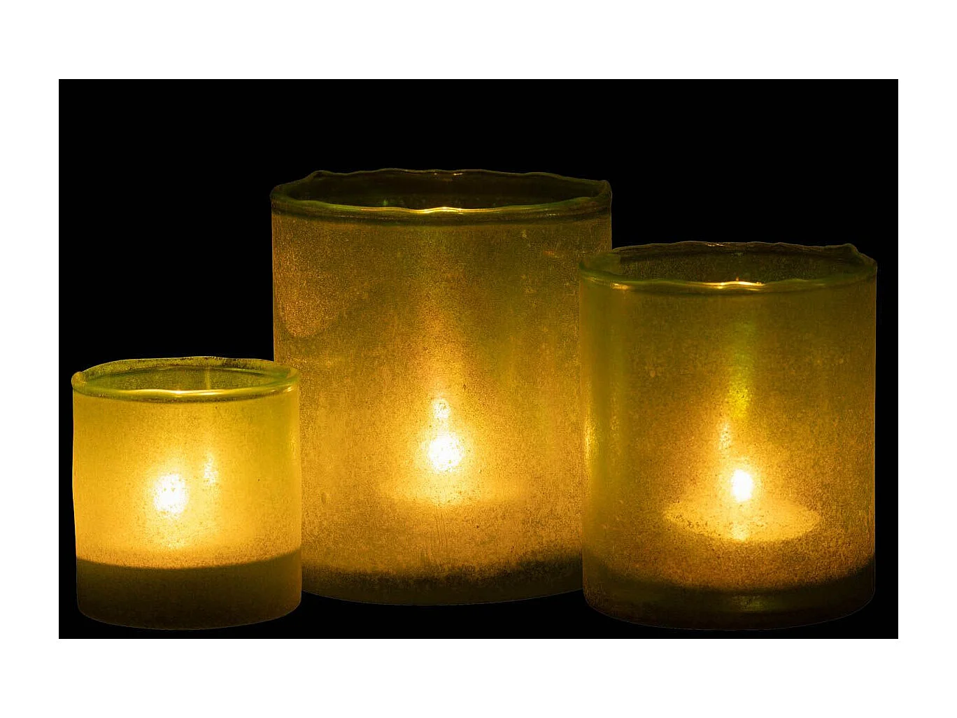 Lot de 3 Photophores en Verre "Ruby" 15cm Vert