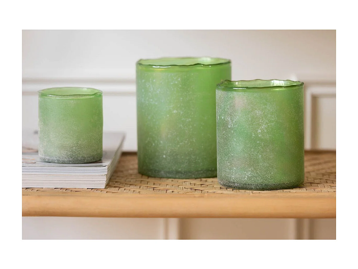 Lot de 3 Photophores en Verre "Ruby" 15cm Vert