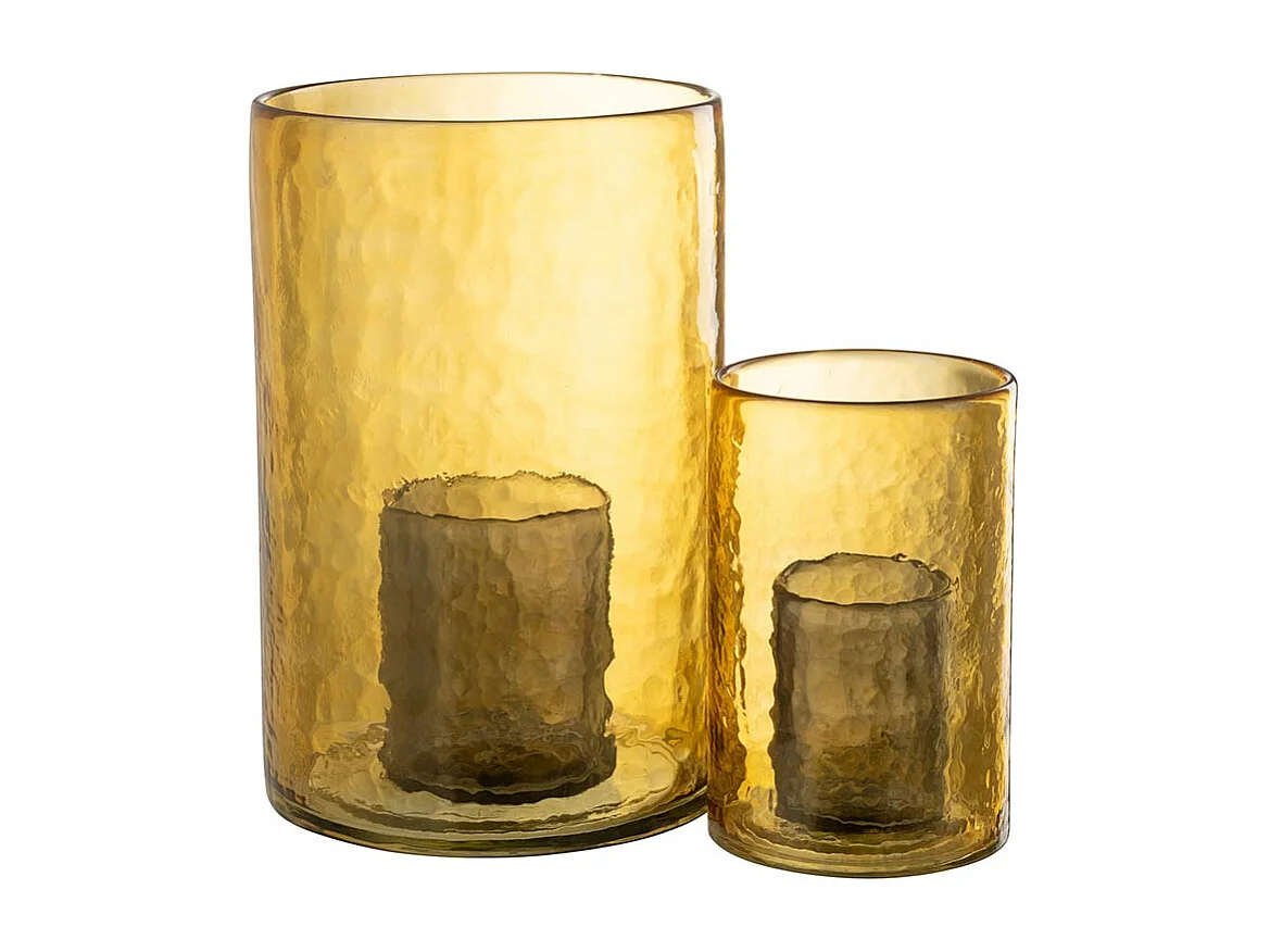 Photophore Double en Verre "Hurricane" 30cm Jaune