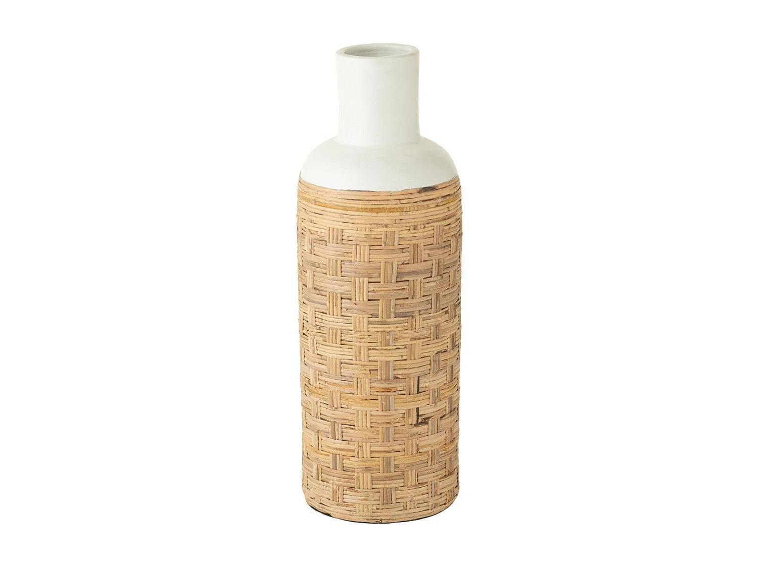 Vase Déco avec Tissage Rotin "Bali" 75cm Blanc & Naturel